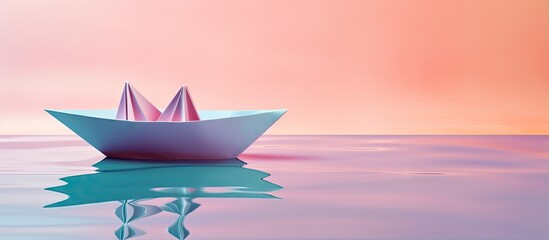A origami paper boat depicted in a still life isolated pastel background Copy space