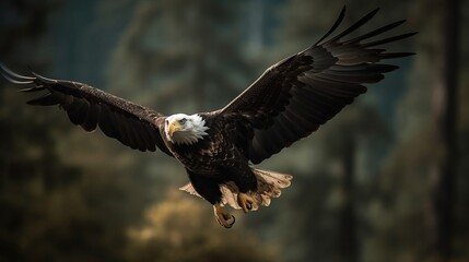 Fototapeta premium Majestic bald eagle soaring through the sky with grace and power