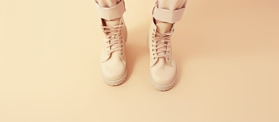 Black isolated boots isolated pastel background Copy space