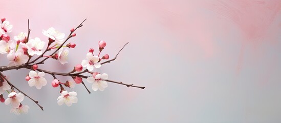 Cherry tree bearing blooms Cerasus isolated pastel background Copy space