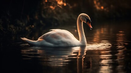 Fototapeta premium Beautiful and graceful swan swimming on a tranquil lake, serenity in motion
