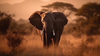 Majestic elephant walking across the savannah with grace, a symbol of strength and beauty