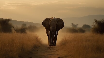 Obraz premium Majestic elephant walking across the savannah with grace, a symbol of strength and beauty