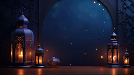 Ramadan Kareem Islamic backgrounds adorned with lanterns, emanating lively colors and a spiritual embrace - obrazy, fototapety, plakaty