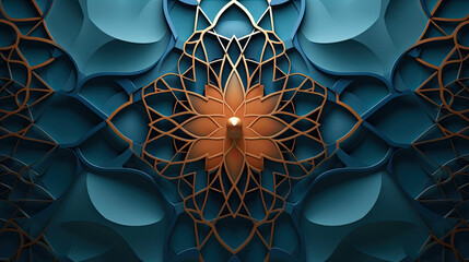 Discover the captivating charm of Islamic patterns blue backgrounds amidst elaborate Arabic settings, a timeless blend of art and culture - obrazy, fototapety, plakaty