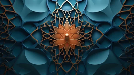Foto op Plexiglas Discover the captivating charm of Islamic patterns blue backgrounds amidst elaborate Arabic settings, a timeless blend of art and culture © Ayu Triyuniarti