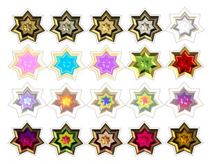 golden outline colorful heptagram stars stickers set2