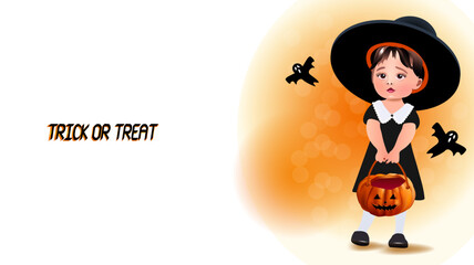 cute little girls in Halloween costumes. Trick or treat. Halloween banner or card