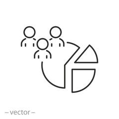 pie chart with people, icon of proportion of the population, quantity and percentage human, vector illustration