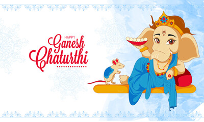 Obraz premium Happy Ganesha Chaturthi Indian festival celebration background with cute Lord Ganesha.