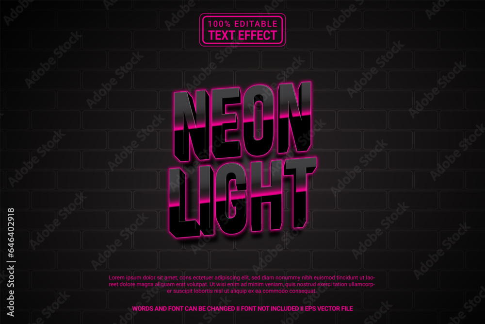 Wall mural editable text effect neon light 3d cartoon template stlye modren premium vector