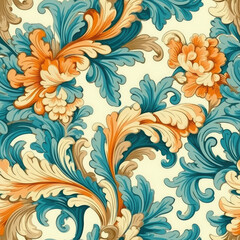 Fototapeta na wymiar Beautiful rococo floral patterns, AI Generated