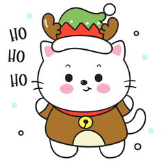 christmas card with a cute cat kawaii kitten