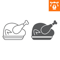 Roasted chicken line and solid icon, outline style icon for web site or mobile app, thanksgiving and food, roasted turkey vector icon, simple vector illustration, vector graphics.