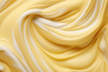 Obraz premium A close-up of creamy banana yogurt with a bright yellow appearance and ripples