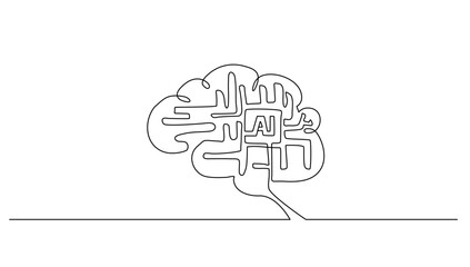 continuous lineart technology with Artifical intelligence of a brain for bussiness , concept vector illustration
