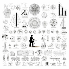 Man Sitting At A Desk With Charts And Diagrams