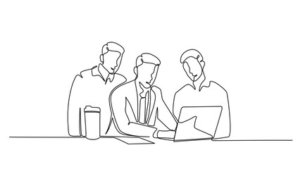 continuous line drawing of businessman meeting  at the office. Group meeting concept design vector illustration