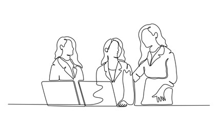 continuous line drawing of women meeting  at the office. Group meeting concept design vector illustration