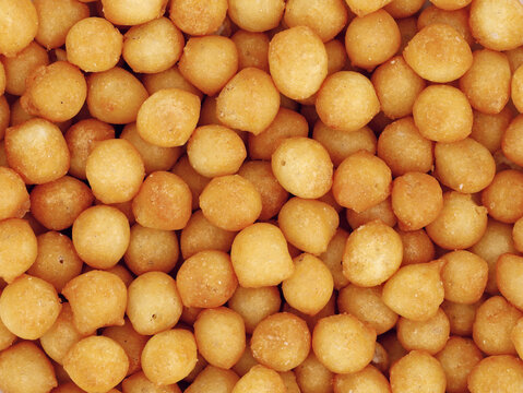 close up of soup pearls or soup balls, fried batter pearls background