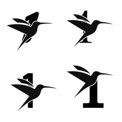Number 1 initial Logo | Set Of Brids | Number And Bird Logo