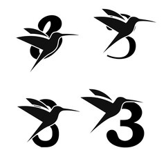 Number 3 initial Logo | Set Of Brids | Number And Bird Logo