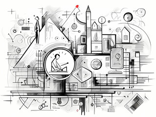 Naklejka premium Drawing Of A Man Sitting On A Laptop