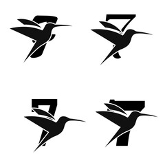 Number 7 initial Logo | Set Of Brids | Number And Bird Logo