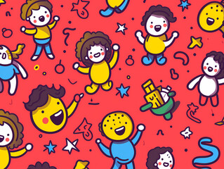 Seamless Pattern Of Cartoon Characters