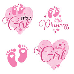 It's a Girl vector cute illustration for a baby gender annoucement - 646404727