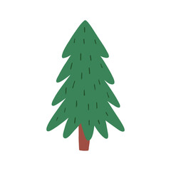 Obraz premium Hand drawn fir tree, cute flat vector illustration isolated on white background. Christmas tree without decorations. Forest, nature and winter holiday element.