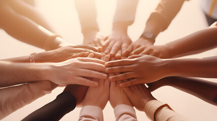 United Hands: Top View of Unity, Teamwork, and Cooperation
