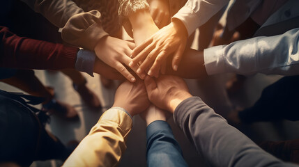 United Hands: Top View of Unity, Teamwork, and Cooperation