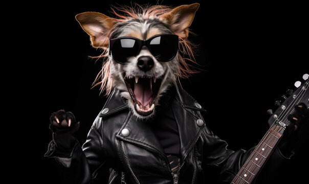 Punk dog in leather jacket