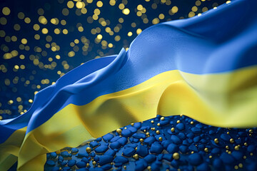 Blue and Yellow 3D Render Minimalist Ukrain flag bokeh background with minimalist symbol, Generative AI.