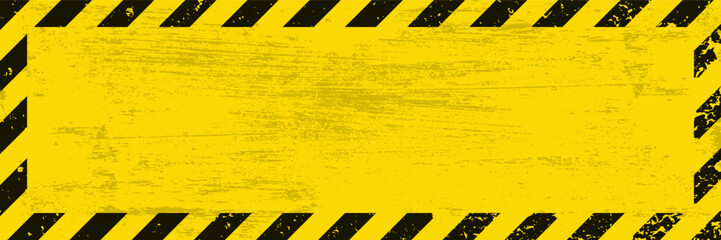Black Stripped on yellow background. Grunge long plaque with yellow and black stripes and text space. Template rectangle. Vector illustration EPS10.