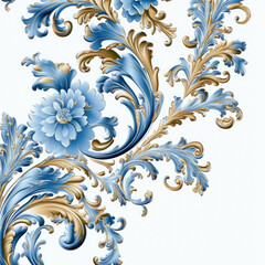 Blue elaborate filigree corner borders on white Background, AI Generated