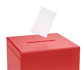 Red ballot box with voting paper on transparent background
