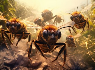A group of bees at work