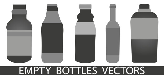 Empty glass bottles vector. Bottle vector.