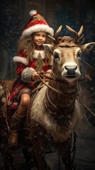 A little girl riding on the back of a deer