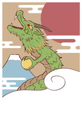 富士山と龍の年賀状素材