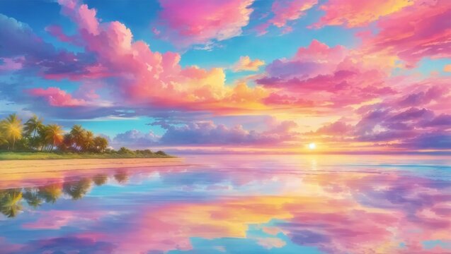 A beautiful lake with pink cloud in the sky © Love Mohammad