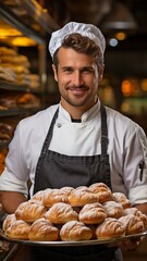 Baker in white uniform, a handsome man.