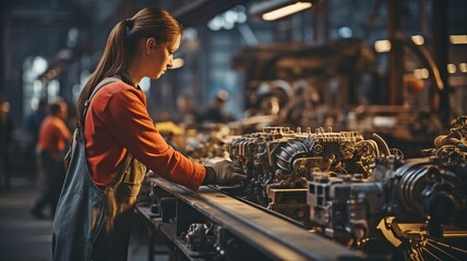 laptop in the hands of a female mechanic.