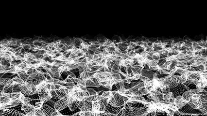A white etheric field floating away into the distance. Dot wave line light gradient dark background. Business background. Abstract technology big data digital background. 3D rendering