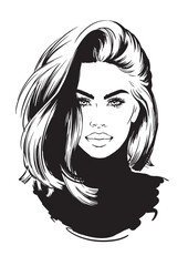 Illustration of young woman face logo salon