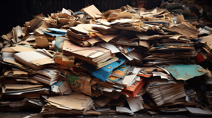 Recycling cardboard boxes amassed in a stack. - obrazy, fototapety, plakaty