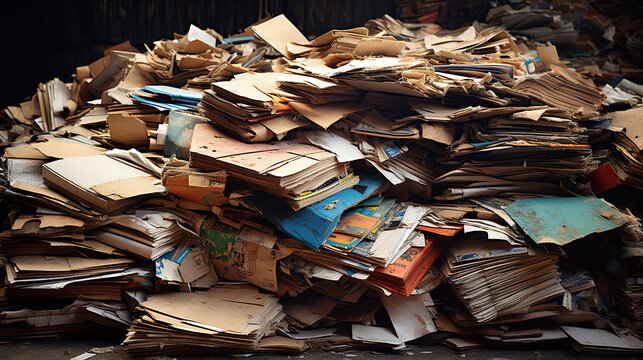 Recycling cardboard boxes amassed in a stack.