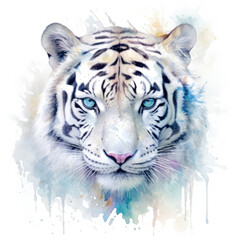 Watercolor white bengal tiger. Generative Ai